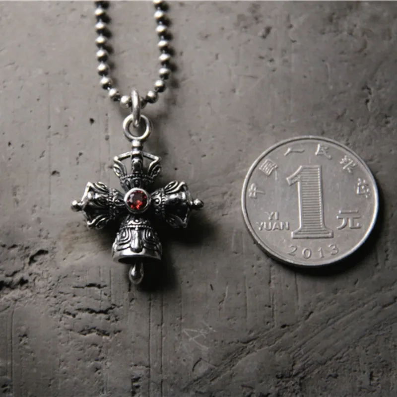 

Vulcanized Real S925 Thai Silver Cool Unisex Buddhism Vajra Necklace Pendants without Chain Cross Designer Bell Jewelry