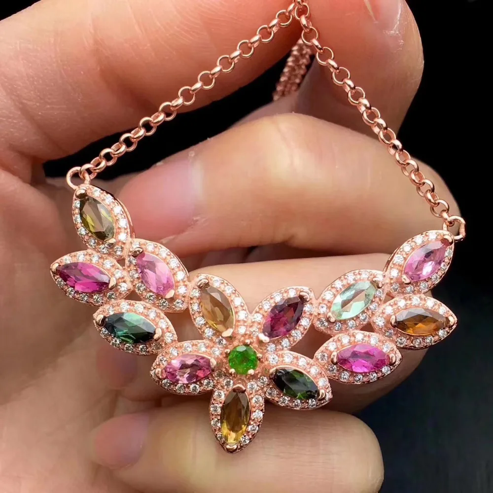 Верность естественно 3*6 мм многоцветный Турмалин Подвеска Ожерелья для мужчин 925