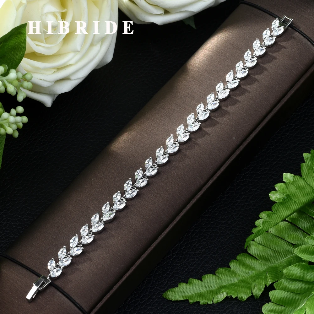 

HIBRIDE, высокое качество, форма листа, кубический цирконий, белый/черный цвет, Теннисный браслет для женщин, Свадебная вечеринка, ювелирное изд...