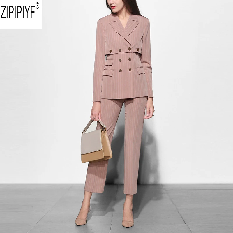 2018 осенние женские брючные костюмы Блейзер/брючные комплекты повседневные