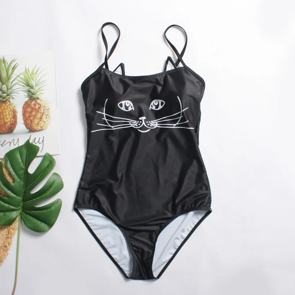Купальник-бикини с принтом в виде черного кота | Спорт и развлечения
