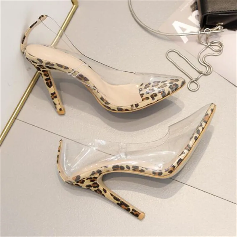 Туфли-лодочки женские прозрачные с леопардовым принтом на высоком