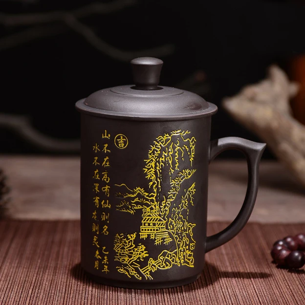 Чайная чашка исинь китайская чайный горшок с рисунком пейзажа из фиолетовой