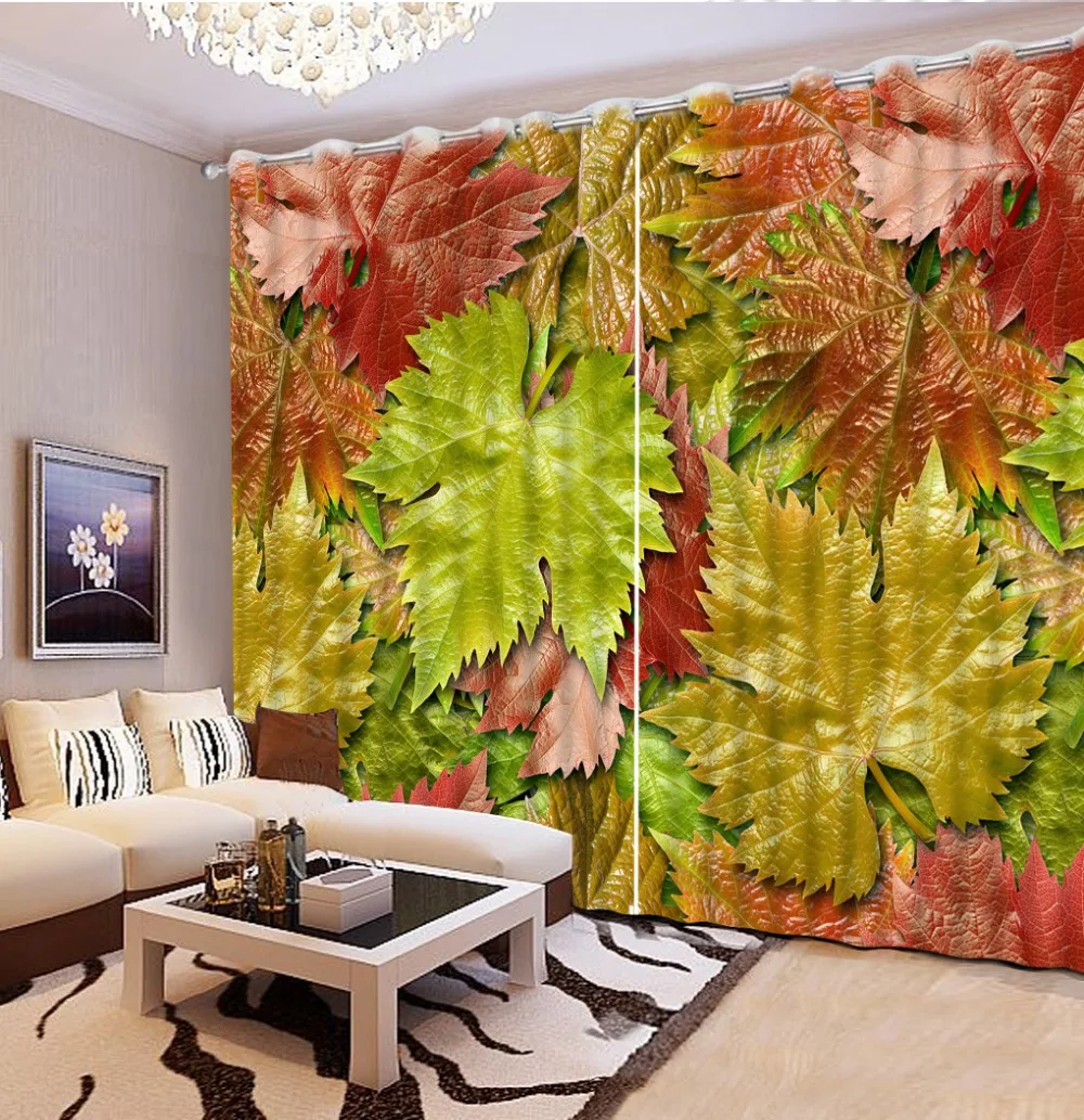 high shading blackout curtain customize 3D Window Curtains Living Room wedding Maple leaves luxury european curtains | Дом и сад