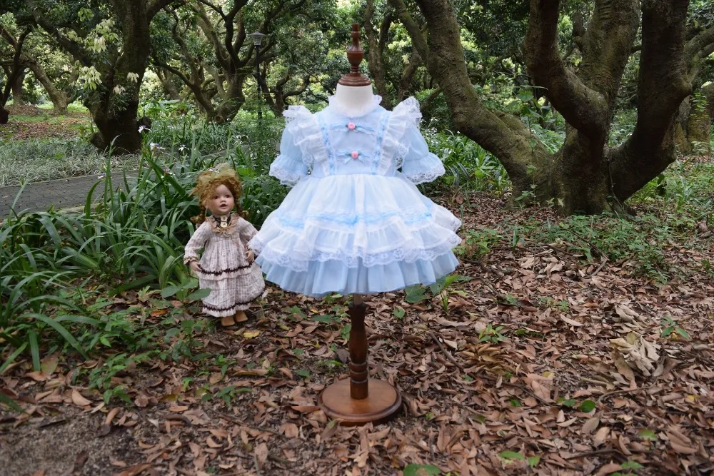 Girl Summer Vintage Spanish Flower Lace Dress PomPom Party Birthday Photography Dress- bule pink yellow | Детская одежда и обувь