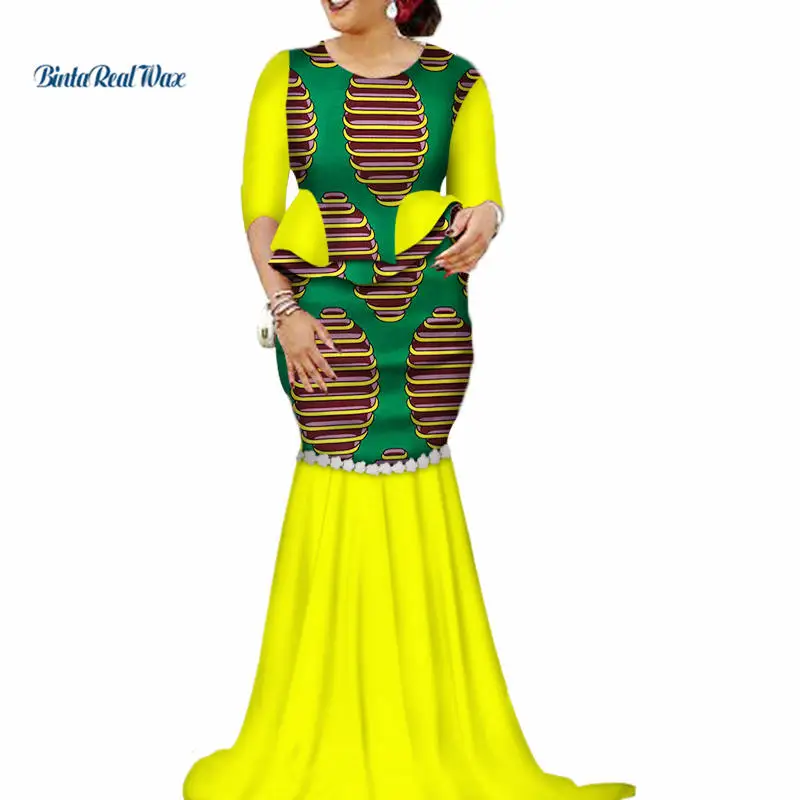 

Stock Size Customized African Clothes Women Top and Skirts Sets African Wax Print 2 Pieces Lace Patchwork Skirts Sets WY2359