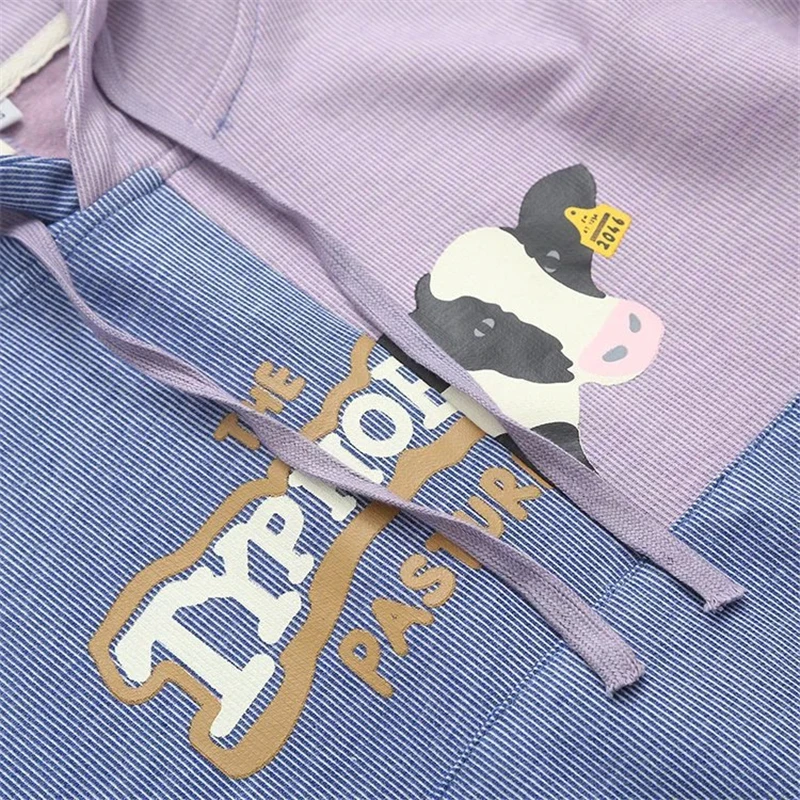 

Women Cartoon Print Drawstring Crop Hoodies Contrast Color Pocket Hooded Sweatshirts 2020 Spring Short Sleeve Cotton Pullovers