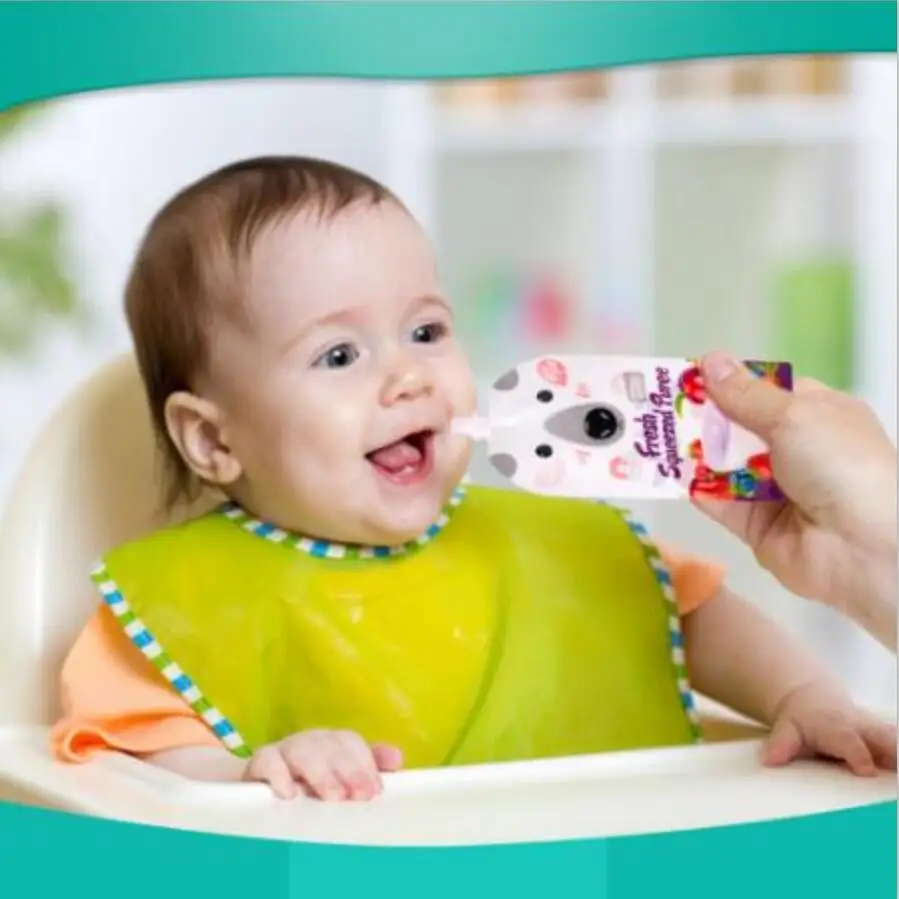 1 PC Cartoon 200ML Kids Food Storage Bag Breast Milk Bag Reusable Baby Food Pouch Infant Double Zipper Feeding Bags