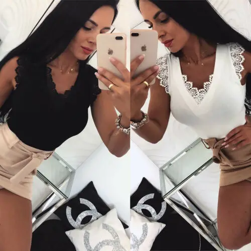 Женский приталенный летний кружевной жилет с цветочным принтом без рукавов топ