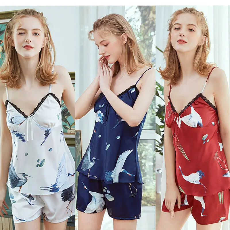 Женское нижнее белье с принтом журавлей атласные шелковые шорты на бретельках