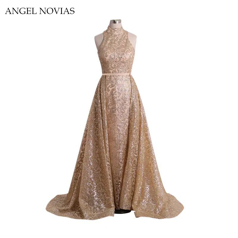 Женское блестящее вечернее платье ANGEL NOVIAS длинное в арабском стиле с высоким