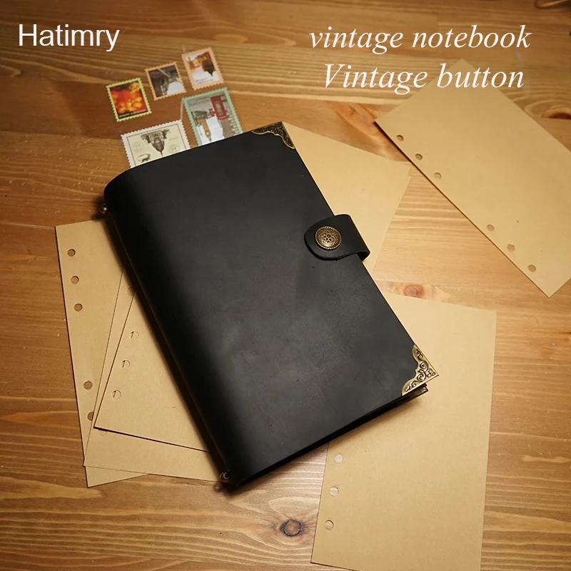 Hatimry Genuine leather sparil journal notebook 100pcs sheets vintage travelers books sketch paper engrave name school supplies