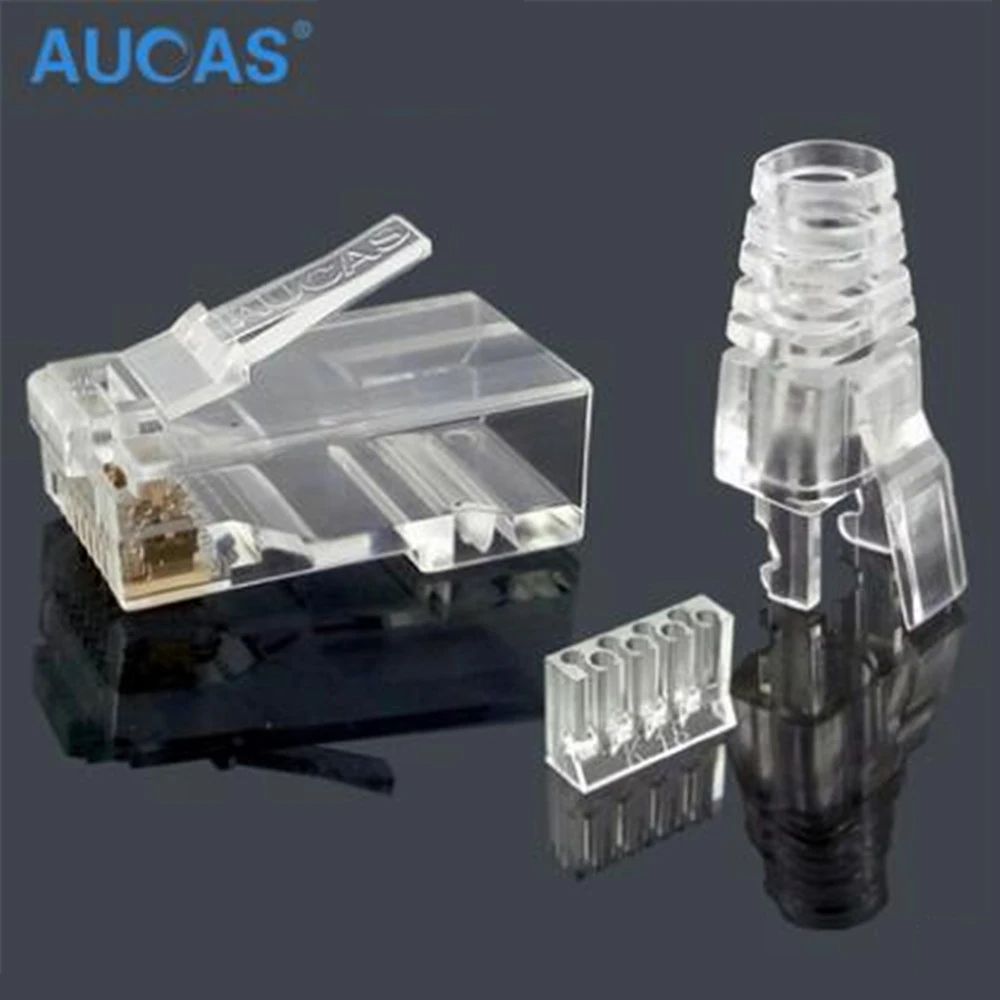 Фото Aucas высокоскоростной 50 шт. Rj45 CAT6 UTP позолоченный штекер 8P8C для подключения компьютерного сетевого кабеля модульный комплект 100% Fluke Бесплатна... №1