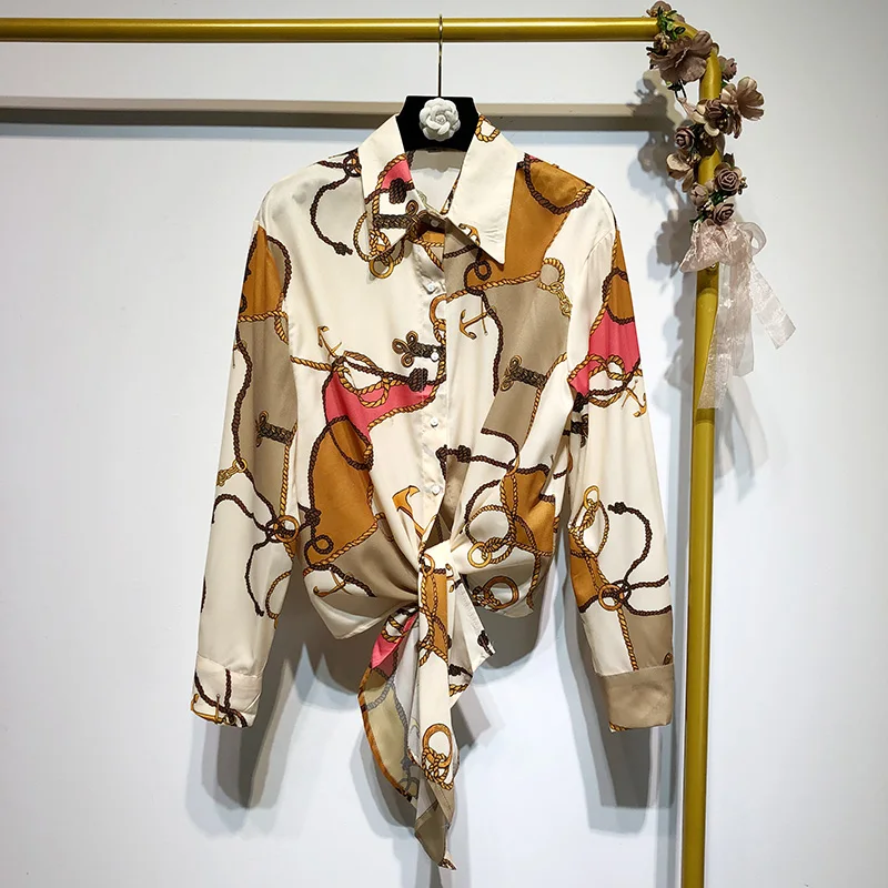 CS193 женская рубашка с отложным воротником длинным рукавом и бантом спереди