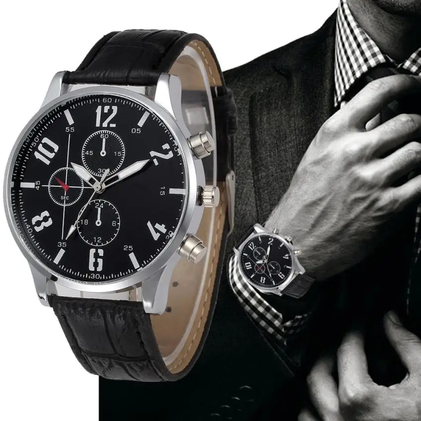 Часы мужские в стиле милитари аналоговые кварцевые наручные часы с кожаным