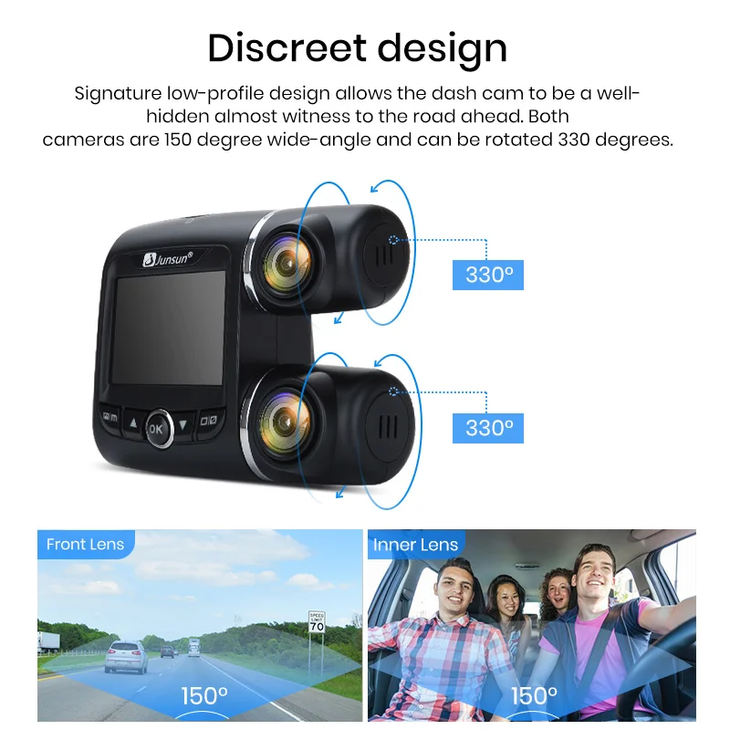 Junsun Wi Fi Car DVR gps трекер двойной Full HD 1080 P спереди и внутри sony Сенсор Запись салона