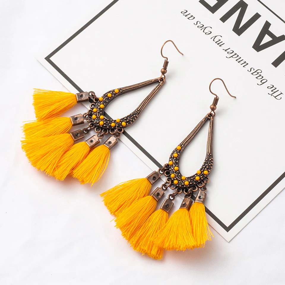 Женские богемные Винтажные серьги-подвески Boho этнические висячие серьги с