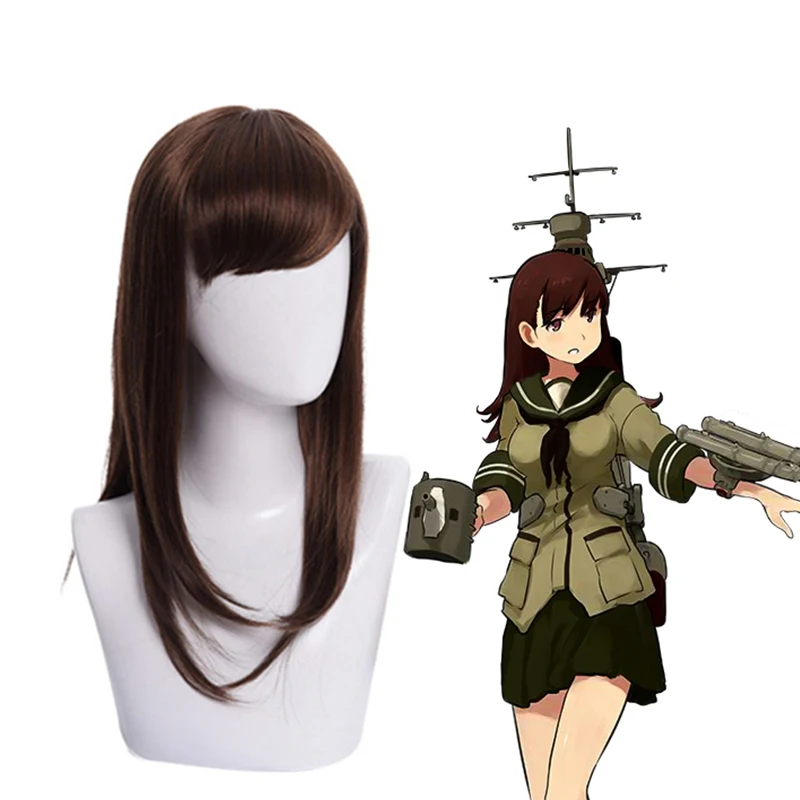 Аниме KanColle Kantai Коллекция косплей парик Ooi длинные коричневые прямые волосы