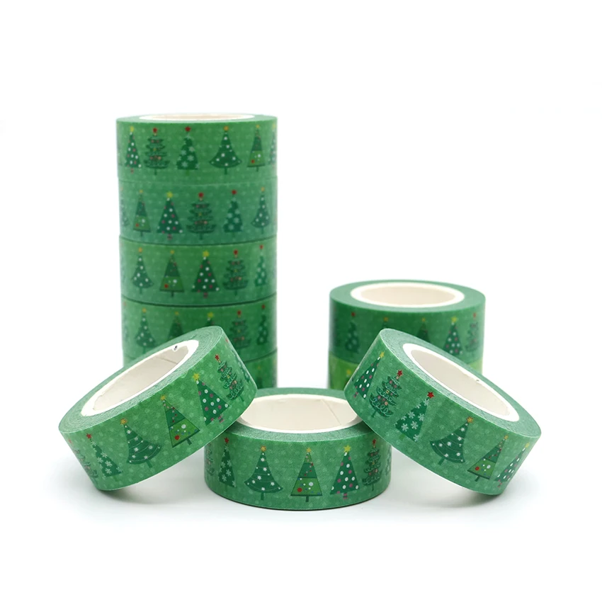 

10m*15mm Creativity Christmas Tree Washi Paper Masking Tapes Decorative Tape Scrapbooking Stickers Diary Decals Decors 1 PCS