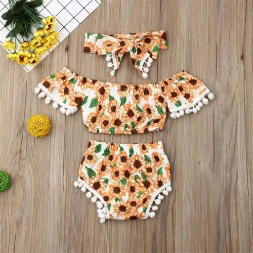 Комплект из 3 предметов для новорожденных девочек короткий топ и шорты с