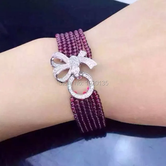 6rows red garnet 3mm round nature bracelet 8inch butterfly clasp wholesale gift discount hot