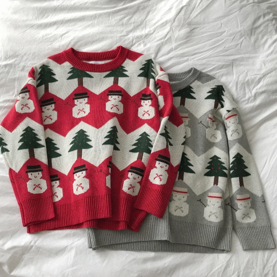 autumn 2019 winter clothes women sweaters harajuku korean fashion personality tree snowman red knitted christmas sweater | Женская