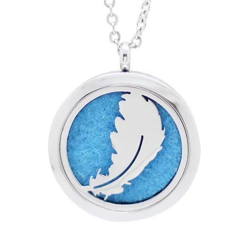 

Silver High Quality Feather Aromatherapy Locke Necklace Pendant 316L Stainless Steel 30MM Perfume Locket Pendant With Free Pad