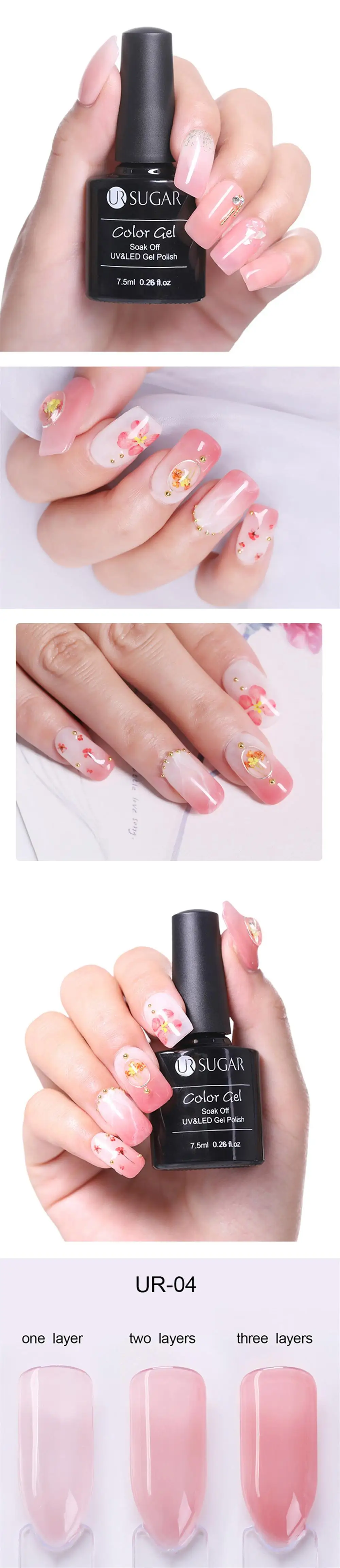 UR SUGAR Jelly Pink Gel Nail Polish Translucent Pink Color Gel Semi Permanent Soak Off UV Gel Polish 7.5ml Nail Art Varnish