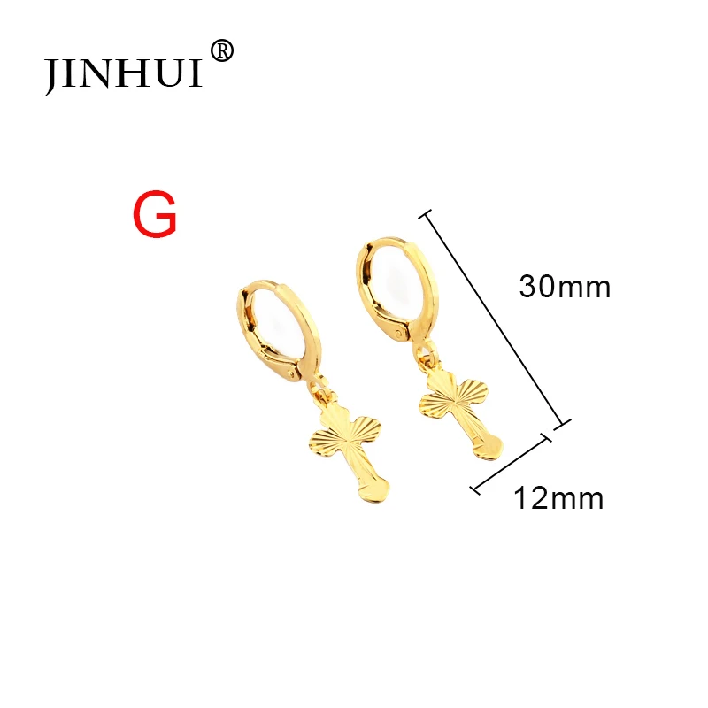 Jin Hui Dubai Africa Woman New Cross style Golden Small Earrings Pendant jewelry Gift send Friends Party beautiful earrings | Украшения и