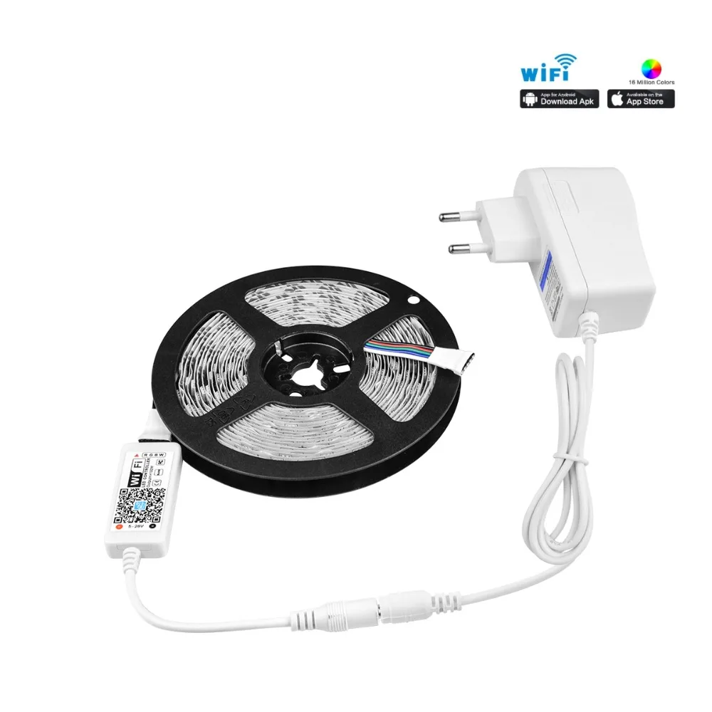 Водонепроницаемый 5 м RGB RGBW RGBWW wifi светодиодный светильник 5050 RGB лента диод Гибкая лампа wifi контроллер DC12V адаптер Комплект