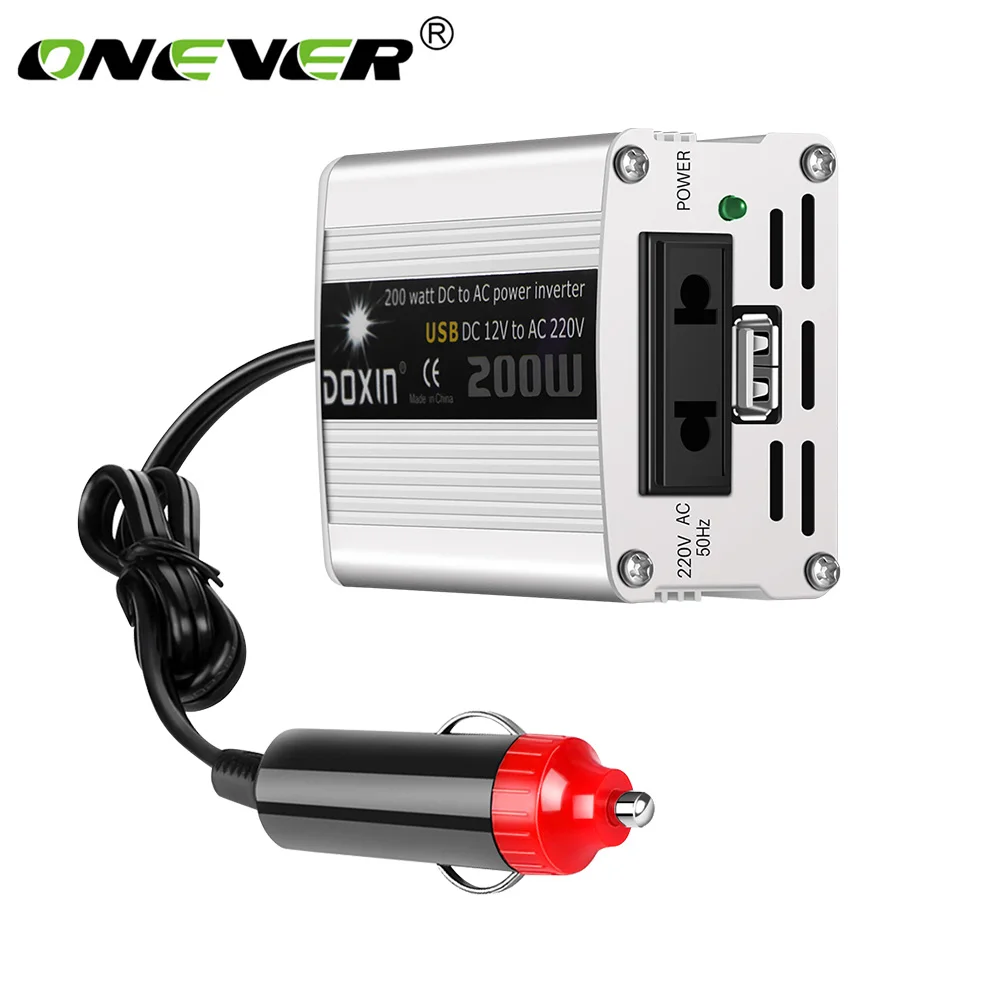 Inversor de corriente para coche, adaptador USB de 200W, 12V, CC a CA 220V, potencia máxima de 400W
