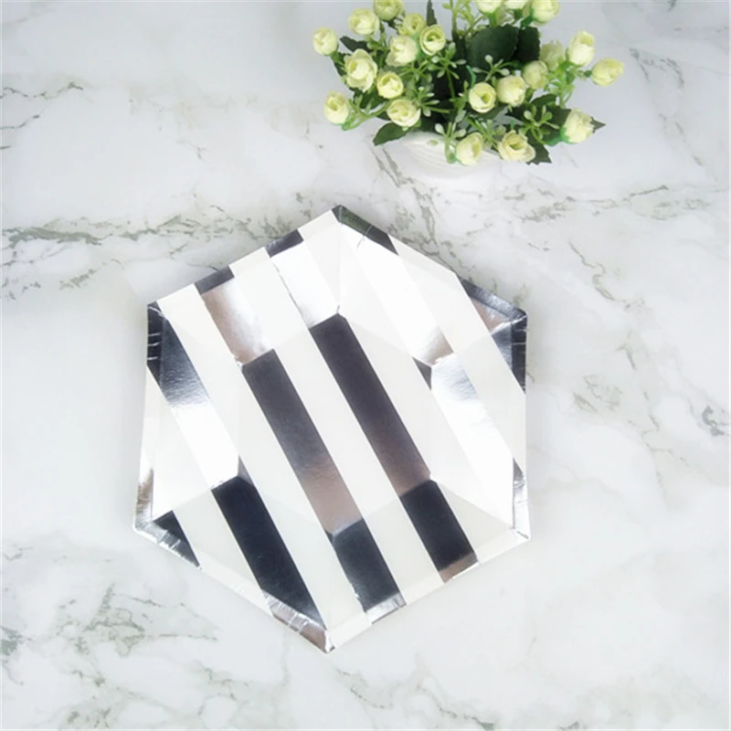 Бесплатная доставка 48 шт. Фольга серебристого цвета в полоску с шестигранной