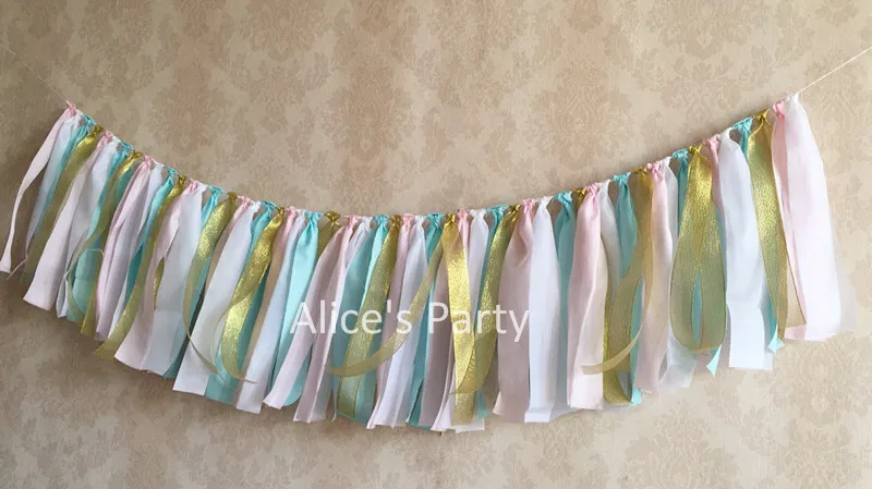 Горячая продажа розовый пастельный синий баннер золотой белый тканевый