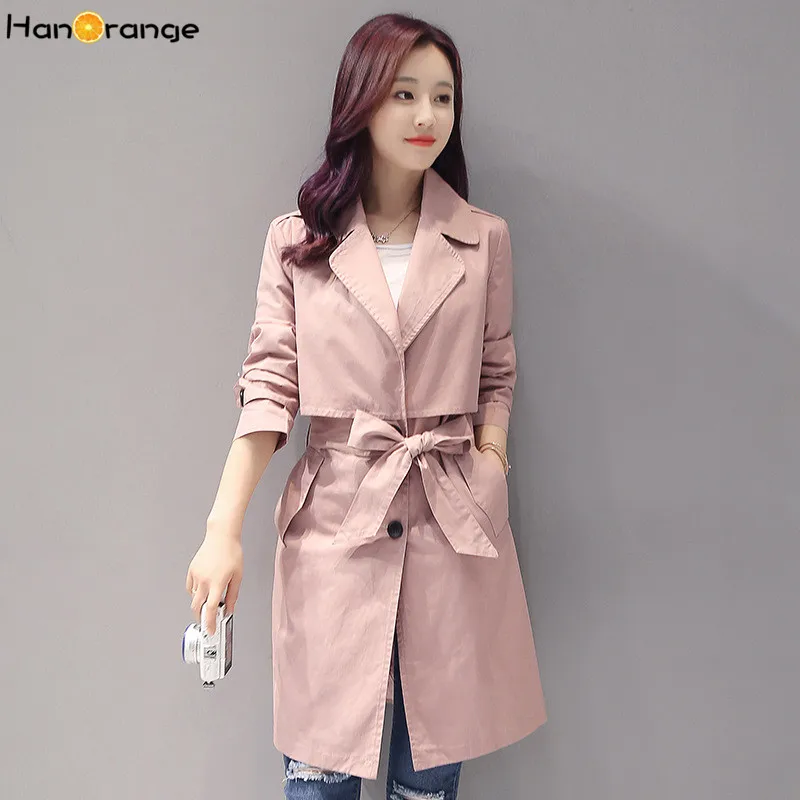 Женский мягкий длинный Тренч HanOrange с регулируемой талией и карманами на кнопках