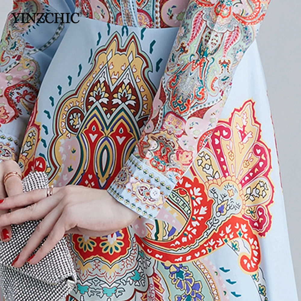 Королевское женское Макси Платье с принтом и отложным воротником женские платья