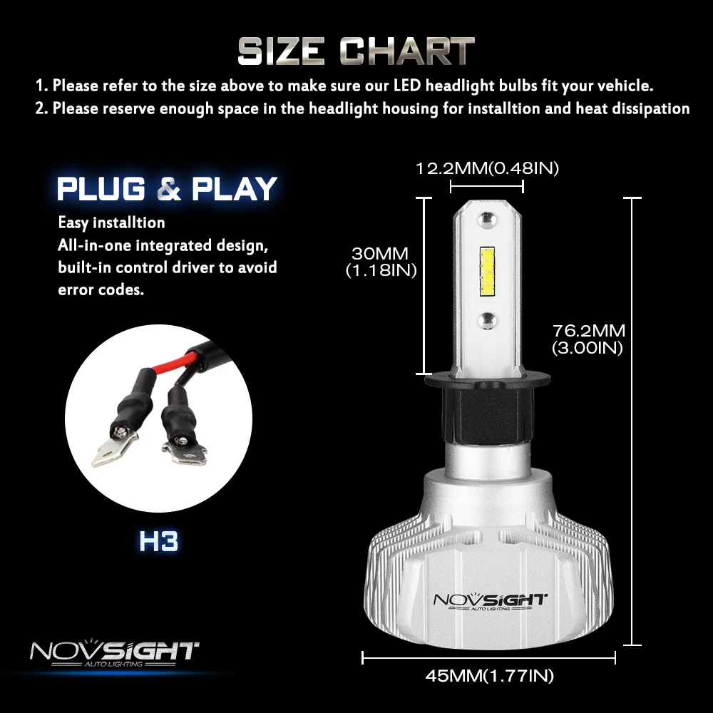 NOVSIGHT H4 H7 светодиодный налобный светильник 9006 9007 H13 автомобильный с сеульским CSP Y19 светодиодный чипы Hi-Lo луч 50 Вт 10000лм 6500 к противотуманный светильник лампа