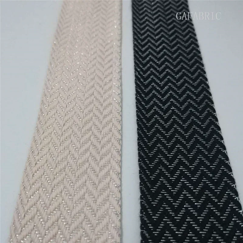 Двусторонняя тонкая хлопковая лямка с серебряной линией 1 ярд черного и розового