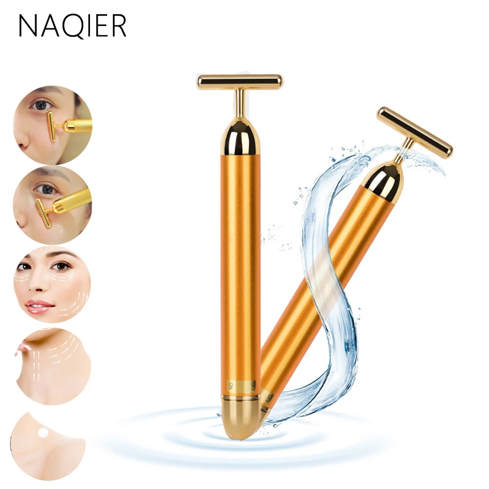 Массажер NAQIER Beauty для похудения лица 24 к золото вибрация лицевой валик красоты