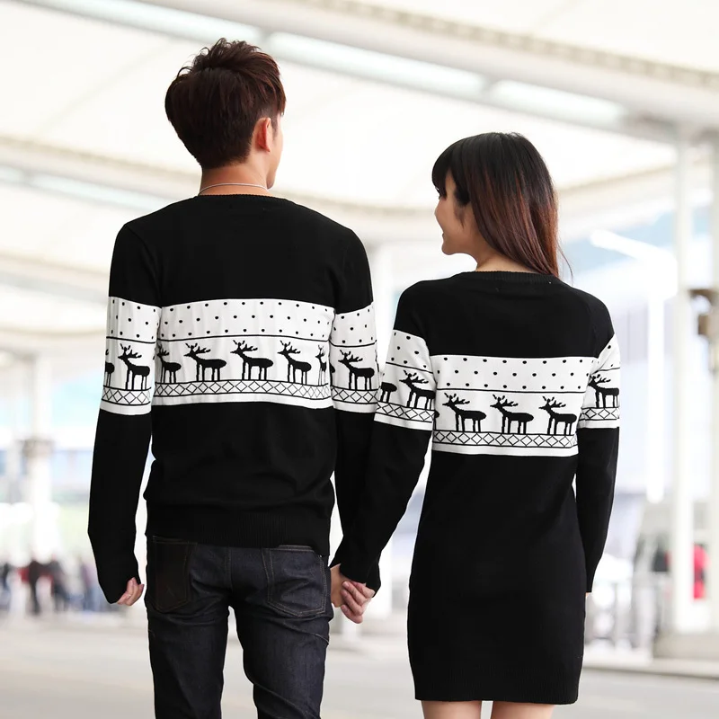 Cute love couple sweater / dress costume 2018 autumn winter deer pattern long sleeve knit great christmas valentine gift | Женская