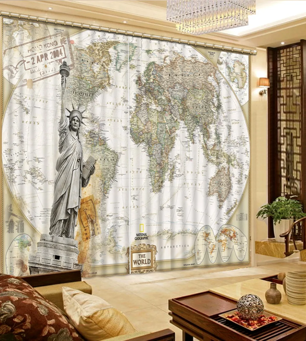 

Home Curtains Modern Short 3D Curtains world map Blackout Window Curtain For Living room Bedroom