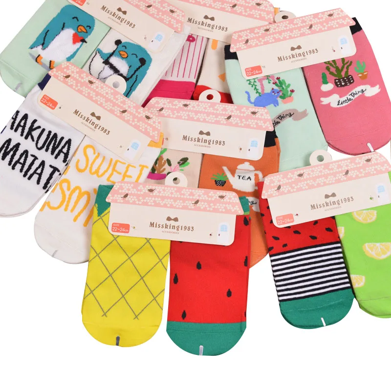5 пар женские носки с фруктовым узором милые персональные жаккардовые хлопковые