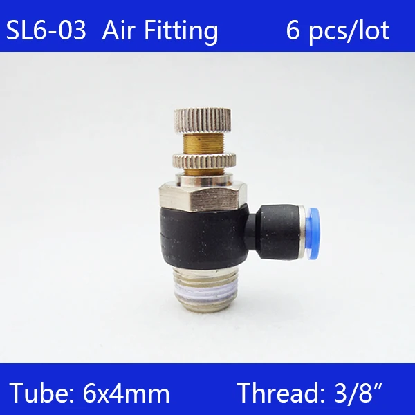 

Высокое качество 6 шт. BSPT SL6-03 Пневматический регулятор скорости трубопроводов один сенсорный фитинг 6 мм до 3/8"
