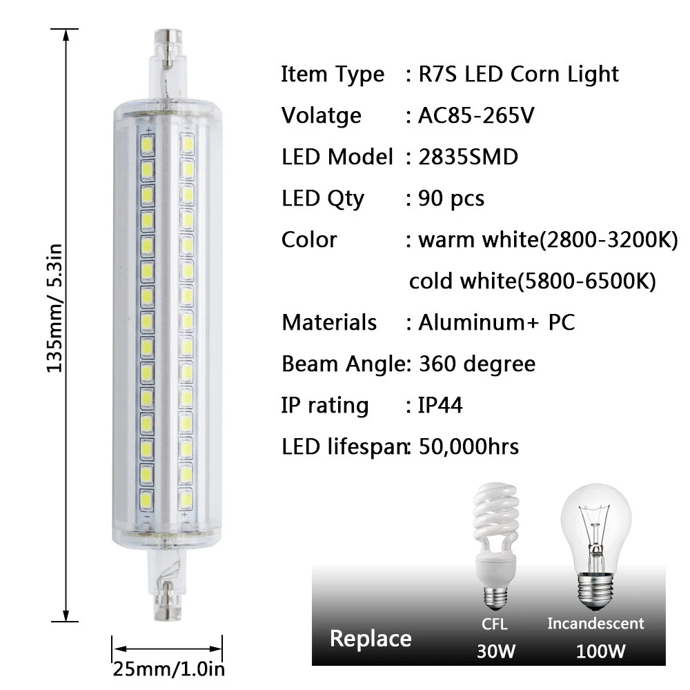 Светодиодная лампа R7S 5 вт 10 12 15 78 мм 118 135 189 SMD 2835 светодиодный 220 в 240 светильник па