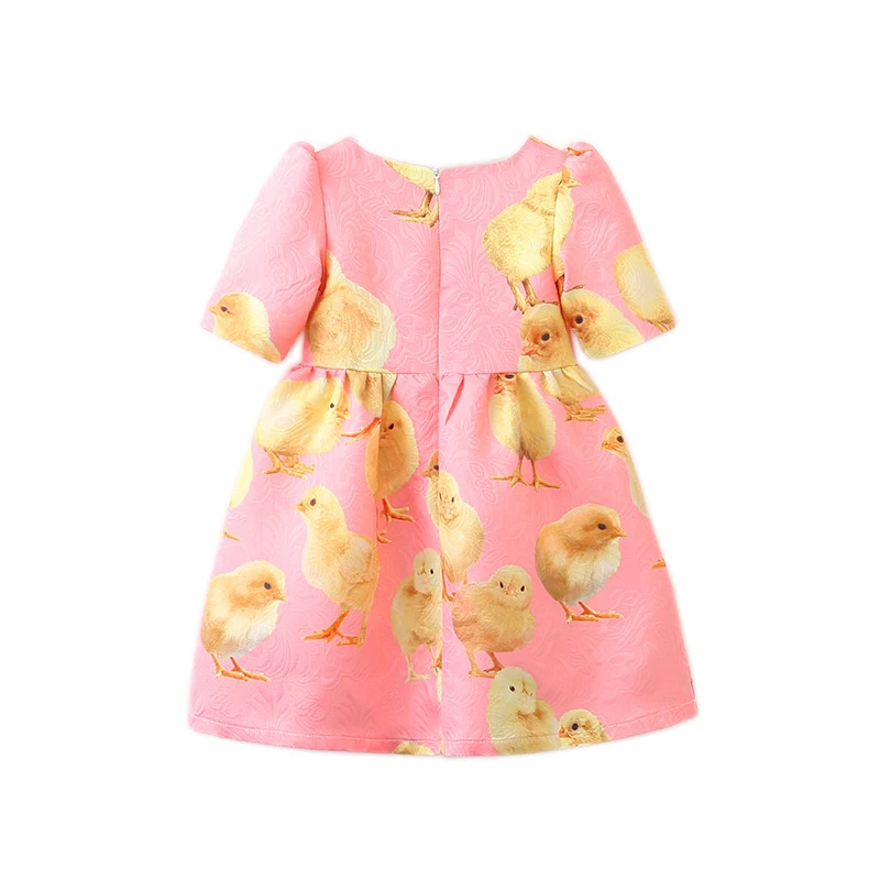 Sundae Angel Girl Print Dress Brand Short Sleeve Kids Dresses For Girls Spring Bowknot Chicken Pattern Children's Clothes 3-8 Y | Детская