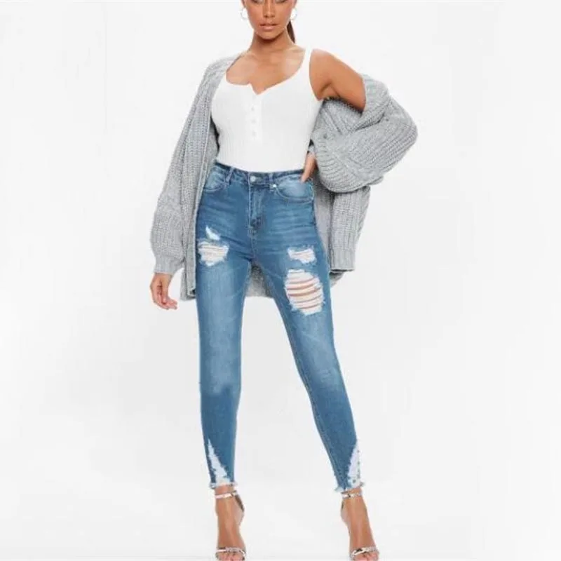 2019 хит продаж джинсовые женские брюки со средней посадкой облегающие Лосины