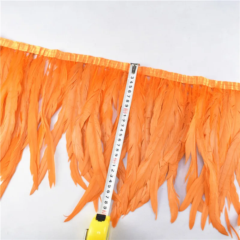 Orange 1 метр фазан петух хвост черный перо лента отделка 25-30 см DIY Декор Перья для рукоделия платье юбка карнавальные костюмы Плюмы - Цвет: Orange