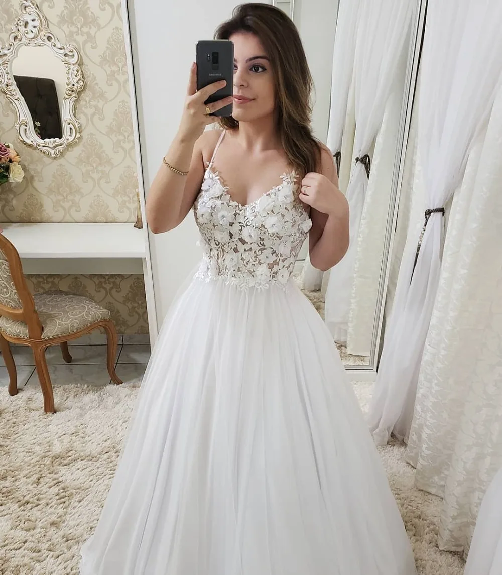 Простые Длинные Свадебные Платья с цветочным принтом 2019 сексуальные V образным