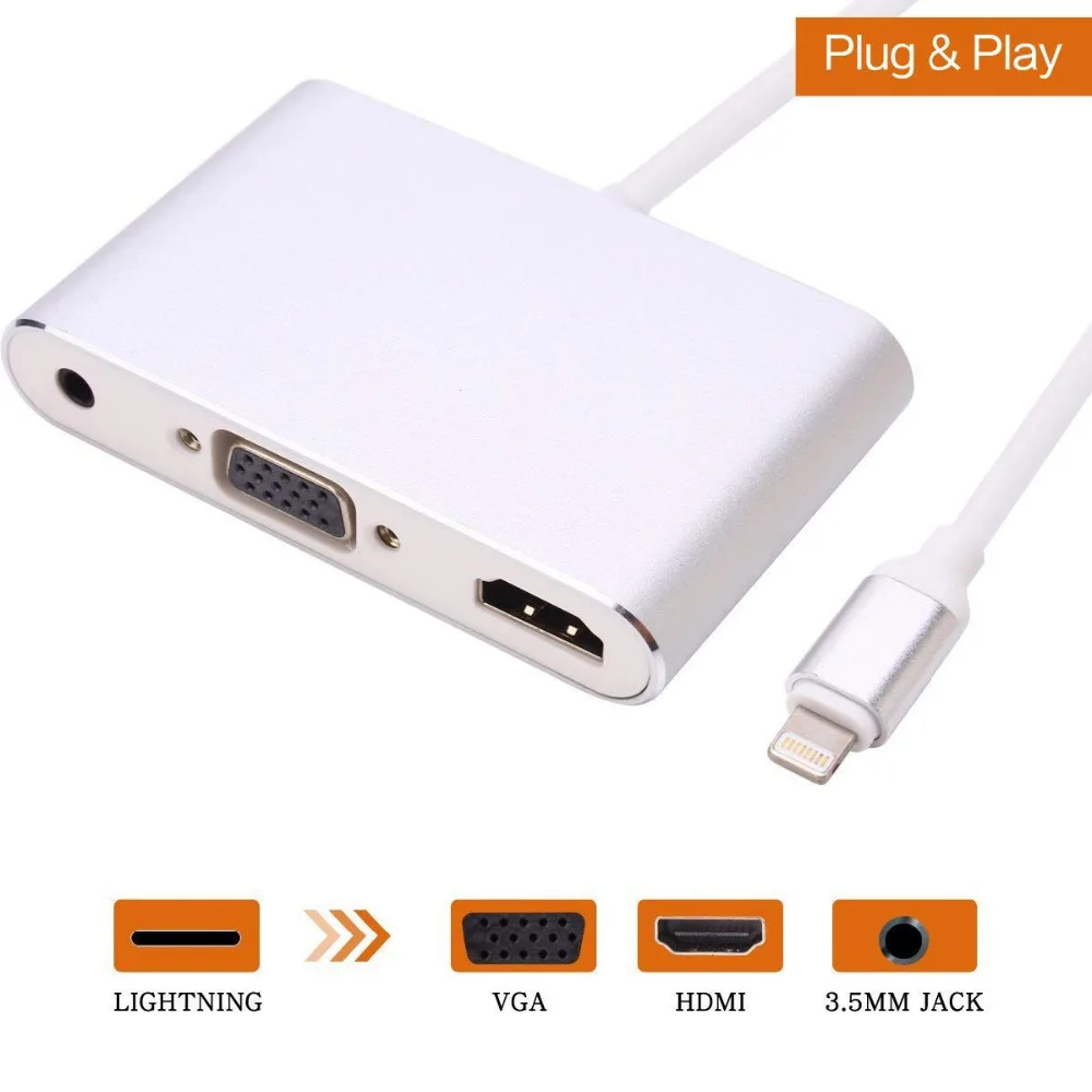3 в 1 адаптер с Lightning на цифровой AV мультипорт совместимый HDMI VGA и аудио зарядным