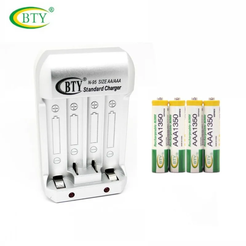 BTY N95 Hi-speed Quick AA AAA Rechargeable Battery EU Charger +BTY 4x 1350 series 350mAh 1.2V NI-MH | Электроника