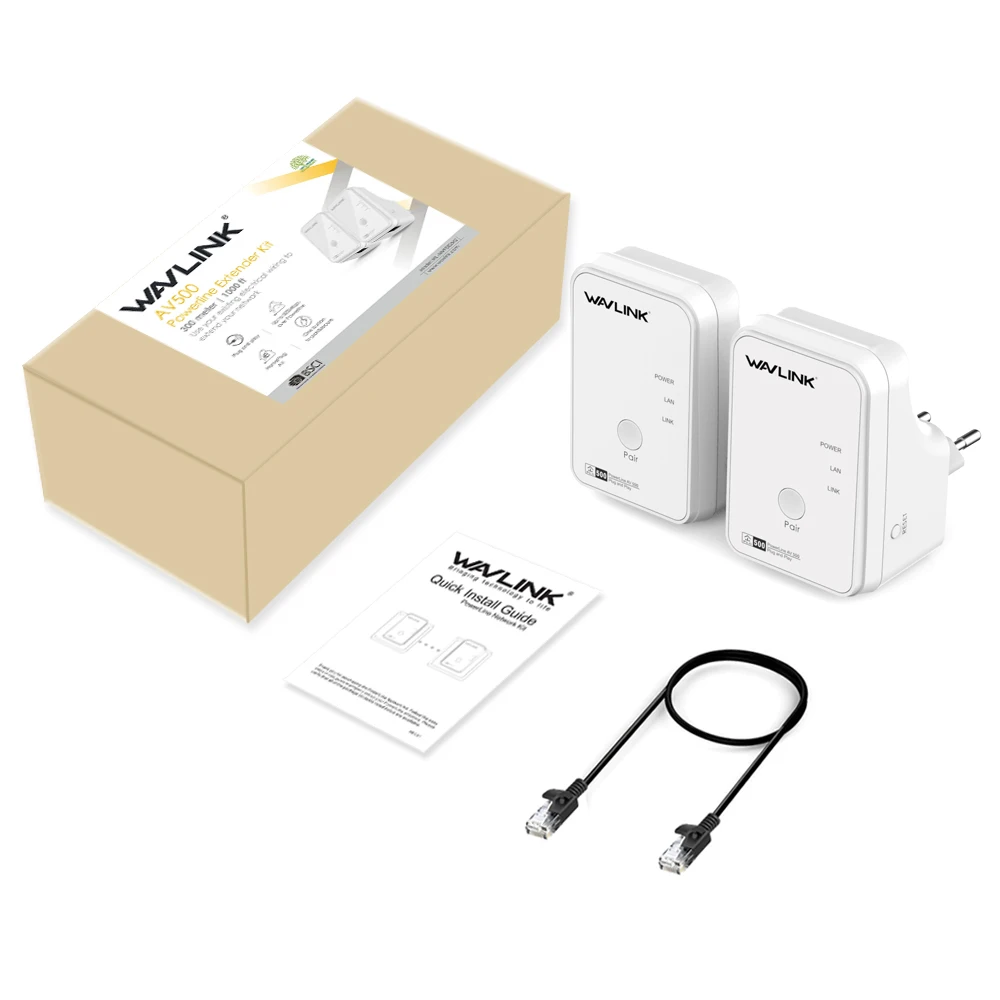 1 пара Wavlink AV500 Сетевой адаптер питания RJ45 500Mbs комплект Ethernet адаптер IPTV HomePlug AV Plug and Play EU/US